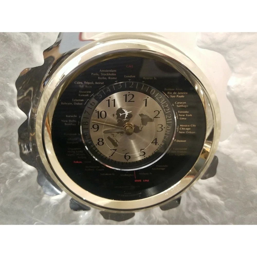 LARGE HOYA HEAVY GLASS CRYSTAL AIRCRAFT PILOT DESK WORLD CLOCK-JAPANESE